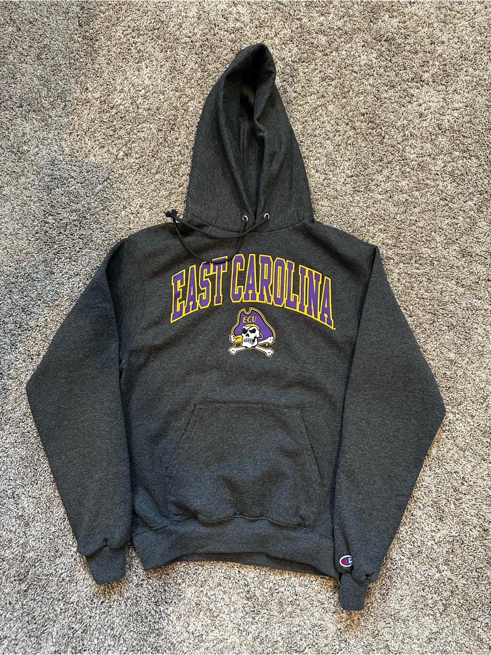 ECU Champion Dark Gray East Carolina Hoodie with Purple & Gold Logo - Picture 1 of 2